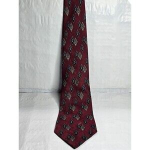 Vintage David Taylor Tie Polyester Red Dimond Silver Navy 60L 100% Silk